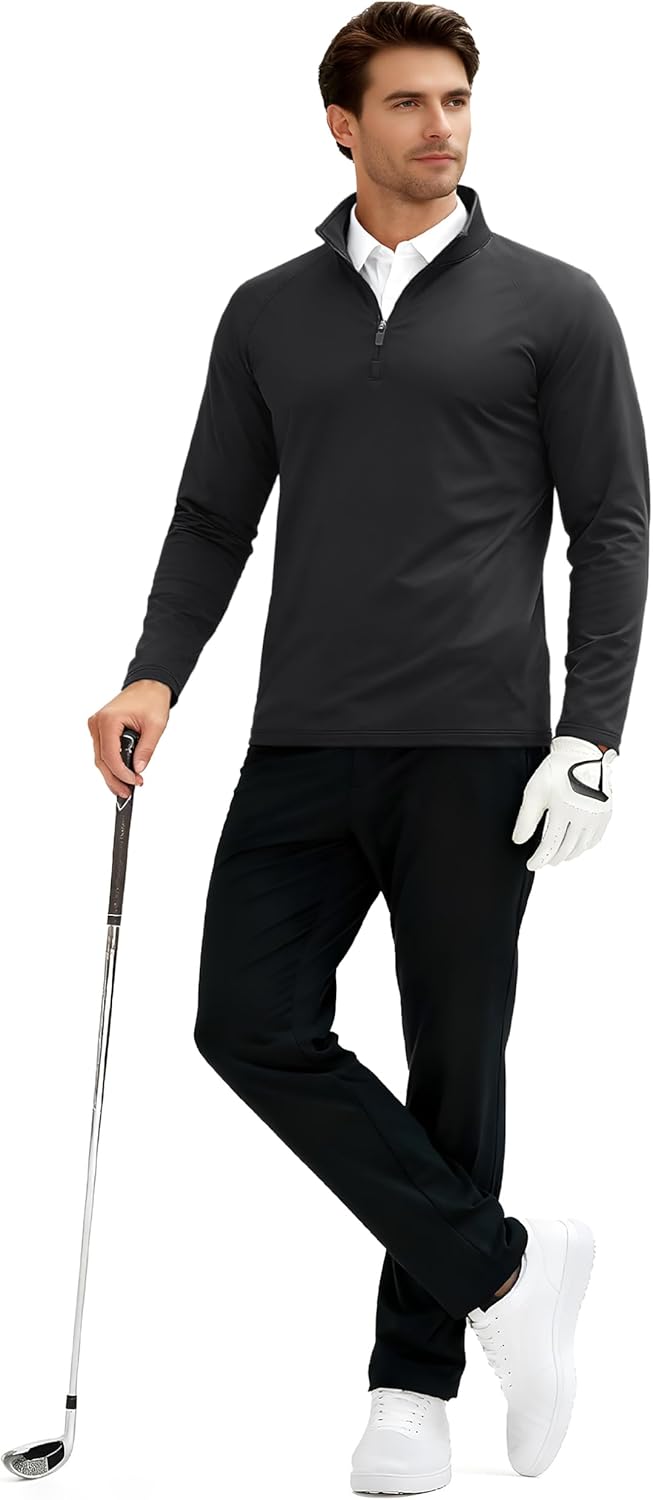 TACVASEN Men's Quarter Zip Pullover Fleece Lined Thermal Long Sleeve Golf Shirt 1/4 Zip Warm Winter Sweatshirts - Image 4