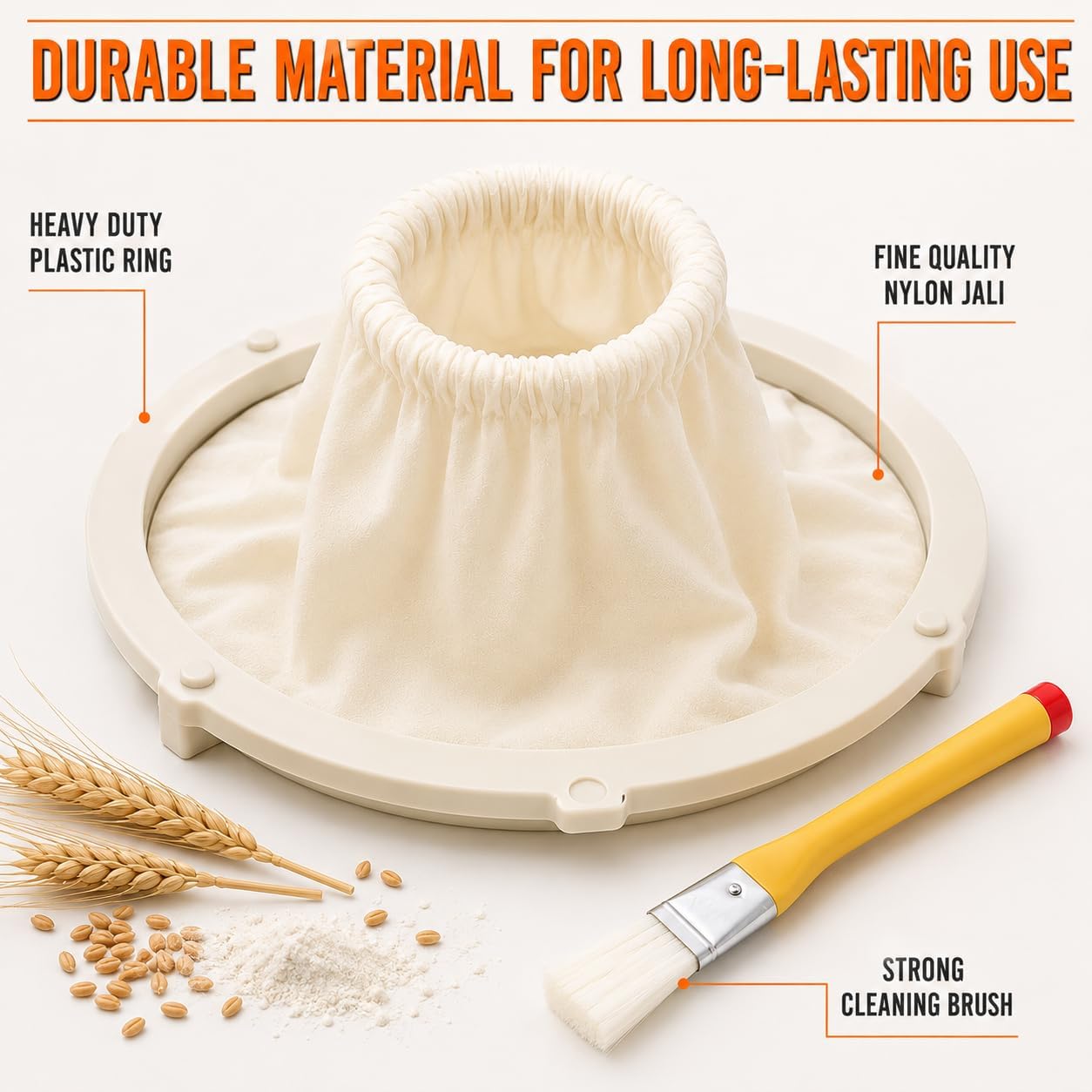 Flour Mill Accessories Combo | 11 Inch Plastic Ring with Nylon Jali & Cleaning Brush | Atta Chakki Spare Parts for Domestic Use | Easy Fit, Durable & Reusable — Amazon image 3