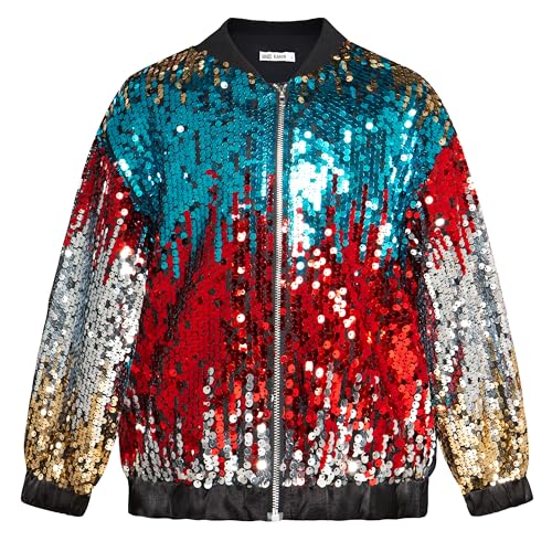 Image of GRACE KARIN Girls Sequin Jacket Kids Bomber Zip Outwear Sparkle Fall Top Cardigan Dress Coat Size 5-14