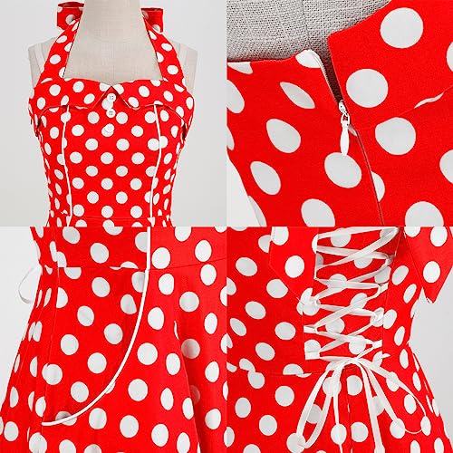 Image of 1950s Dresses for Women Vintage Retro Cocktail Party Swing Dresses Halter Floral Rockabilly 50s Polka Dot Pin up Dress