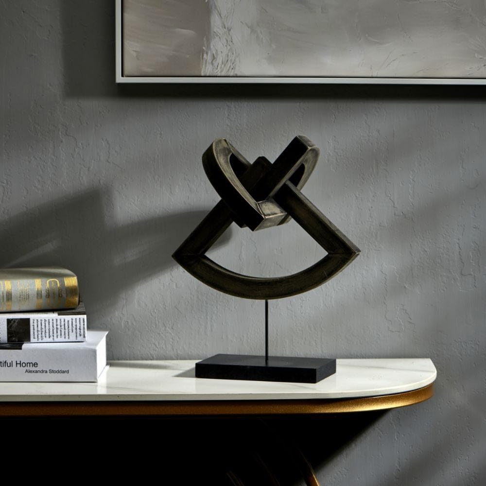 Danube HomeAbriz Abstract Table Deco | Wood Figurines | Modern Sculptures Tabletop Decor | For Home, Office, Living Room | L 26 X W 25 X H 34 Cm - Black