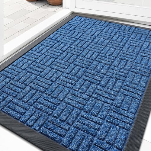Image of OLANLY Front Door Mat Outside Entrance 29.5x17, Absorbent, Heavy Duty Sturdy Natural Rubber Doormat Indoor Outdoor, Non-Slip, Stain and Fade Resistant, Low Profile Floor Mat for Entryway, Ocean Blue