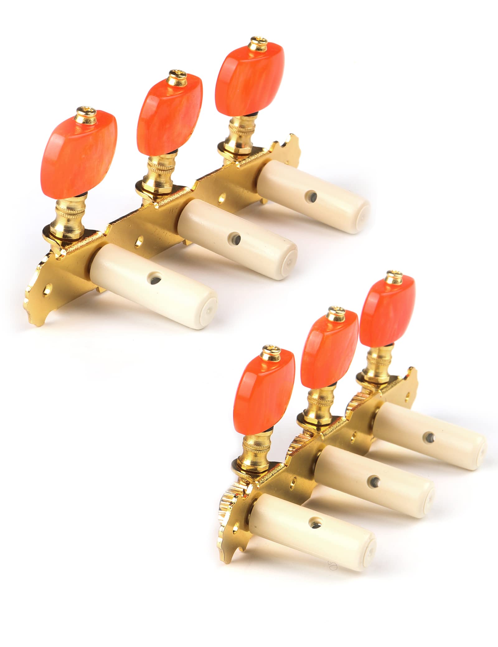 Mr.Power Juego de 3 + 3 clavijas de afinación para guitarra clásica (botón corto dorado, rojo)