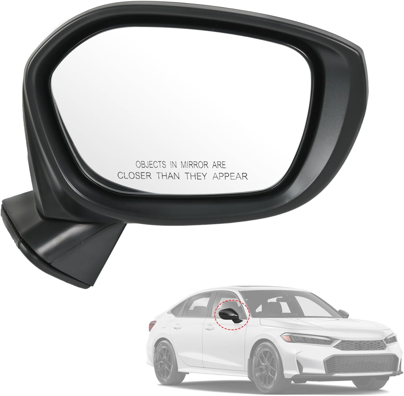 Door Mirror Right Passenger Side Replacement For Honda Civic Sedan Hatchback 2022 2023 2024 2025, Replace HO1321350 Black 3Pins