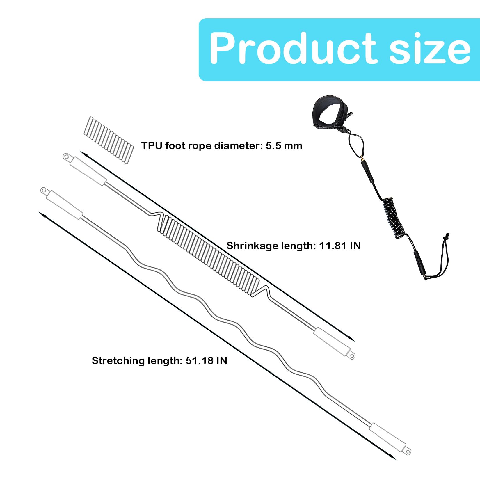 57lilina Paddle Board Leash for Bodyboard Longboard Surfboard Surfing Kayak Surf Sup Paddleboard Safety Leg Ankle Wrist Leash Strap Black