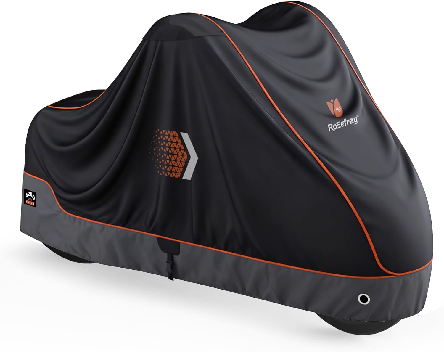 Rosefray Motorcycle Cover,Waterproof Outdoor Cover for Motorcycle,All Season Protection with Night Reflective Lock Holes Storage Bag, Fits Up to 104" Motorcycle Universal Vehicle Blkorg