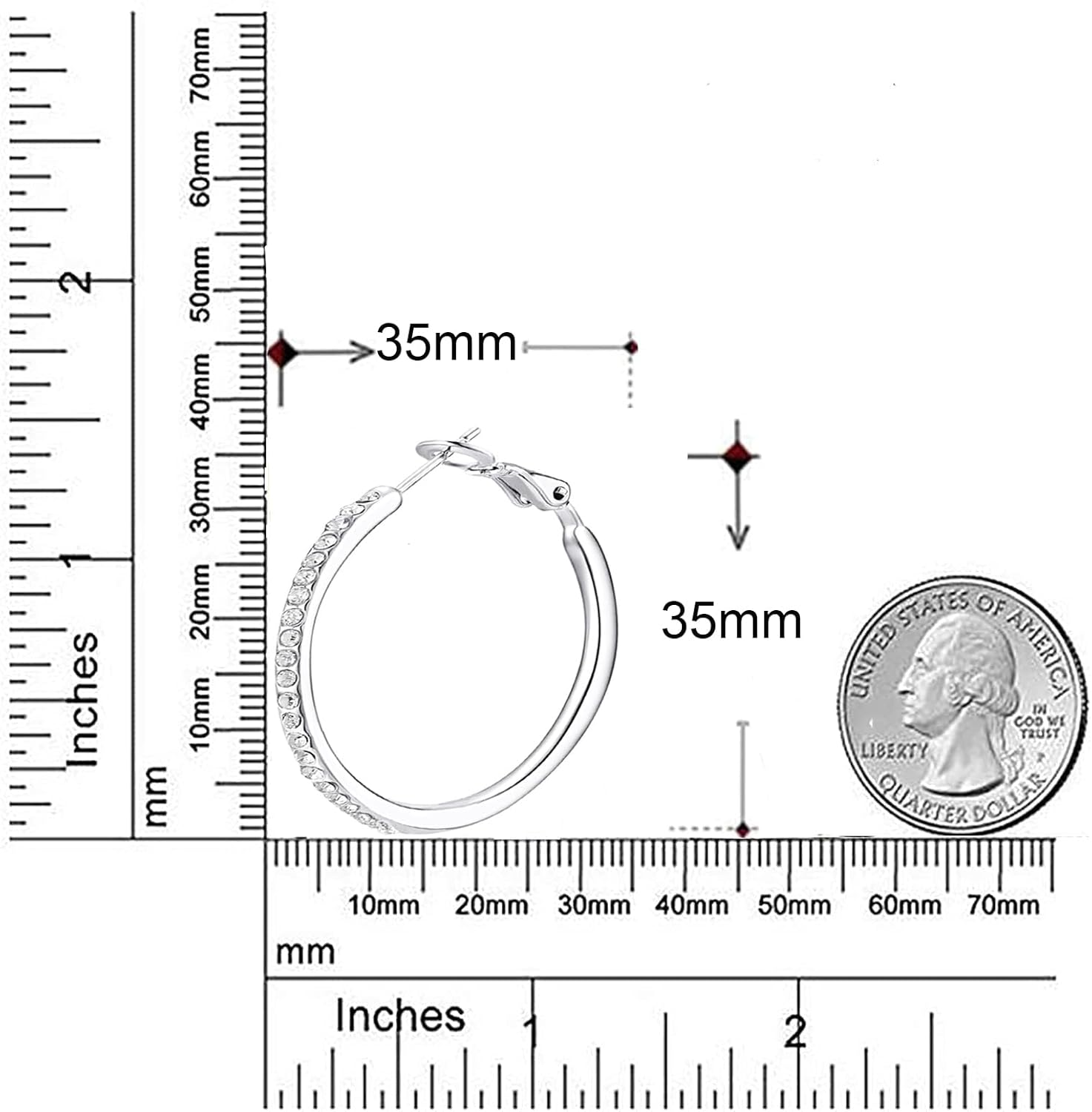 Silver Hoop Earrings, Rhinestone Cubic Zirconia Hoops Fashion Jewelry White Gold Plated Hoop Earring for Women - Image 6