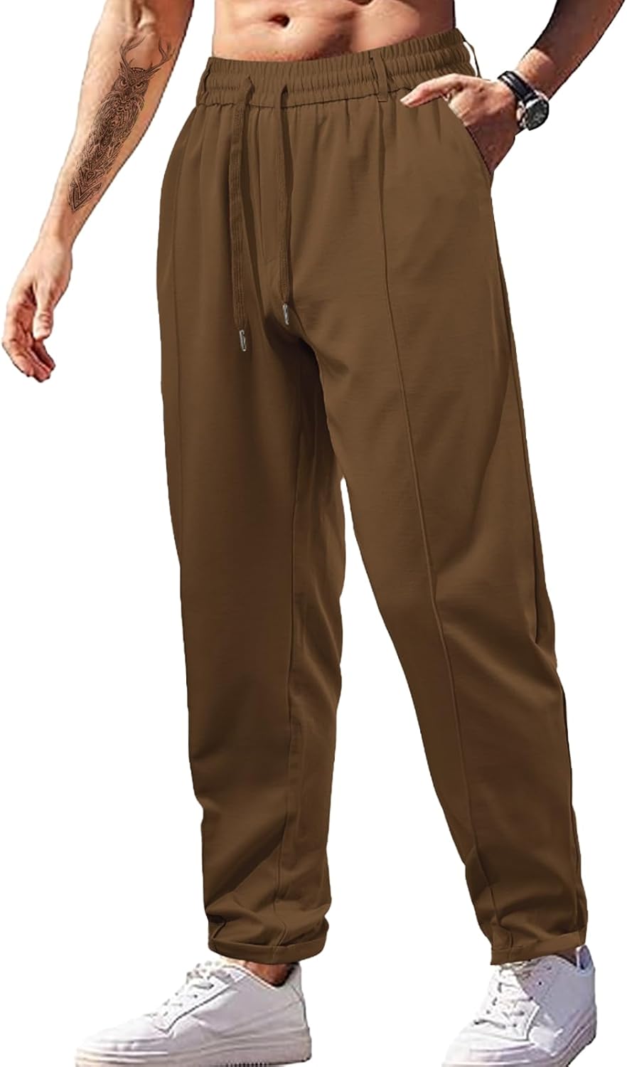 Mens Solid Color Lightweight Sweatpants with Pockets Drawstring Elastic Waist Loose Fit Casual Trousers