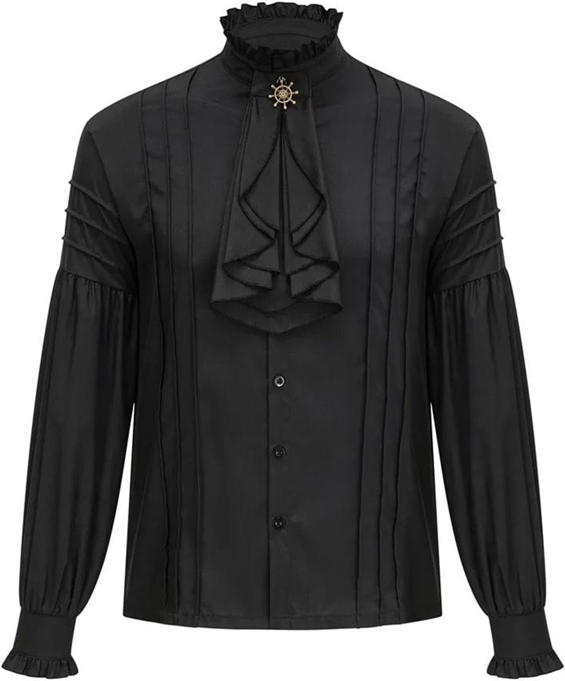 Men's Ruffled Stand Collar Long Sleeve Shirt Pirate Victorian Gothic Medieval Cosplay Costume Top
