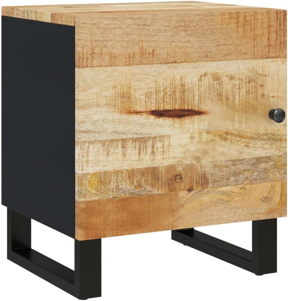vidaXL Bedside Cabinet in Solid Wood Mango and Iron with Black Frame, Industrial Charm for Home Interior