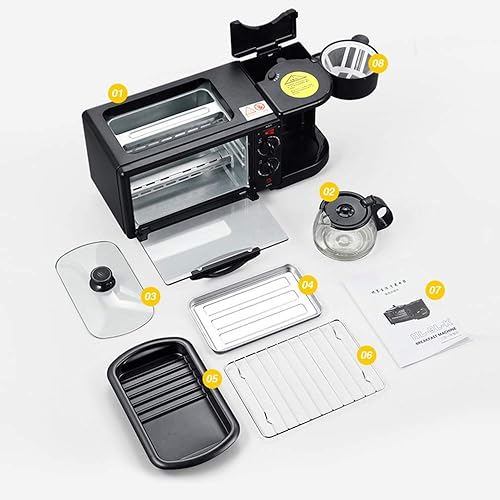Miniatura 7 de Raxinbang Tostadora Negro 3 En 1 Tostadora 9L Multifuncional Desayuno Máquina Mini Hogar Horno Cafetera De Acero Inoxidable Sartén