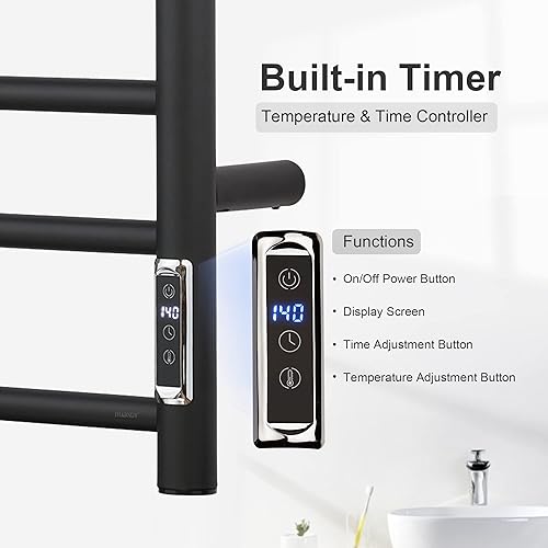 Miniatura 3 de SHARNDY Calentador de toallas de níquel cepillado para baño estante de secado montado en la pared toallero eléctrico enchufable acero inoxidable