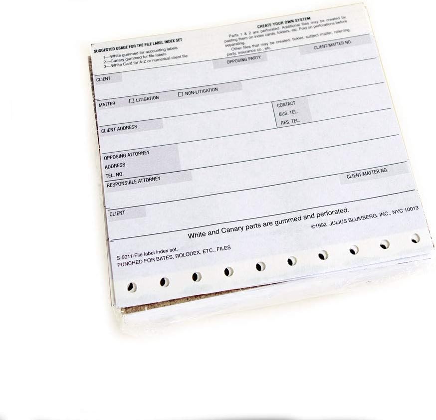 Blumberg 3" x 5" Rotary Punched File Sets, 100 per Package (3 Part Set)