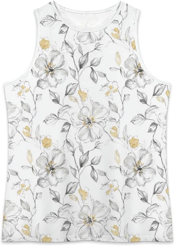 MARSVOVO White Floral Tank Top Crew Neck Lightweight Plus Size Cute Beach Sleeveless Shirts for Women,XL image 3