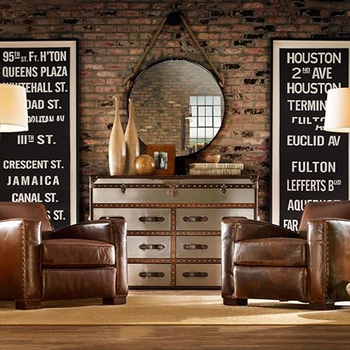 Miniatura 3 de Espejo de pared contemporáneo con correa para colgar cuerda de cáñamo Marco de metal negro Espejo redondo de maquillaje para decoración de pared