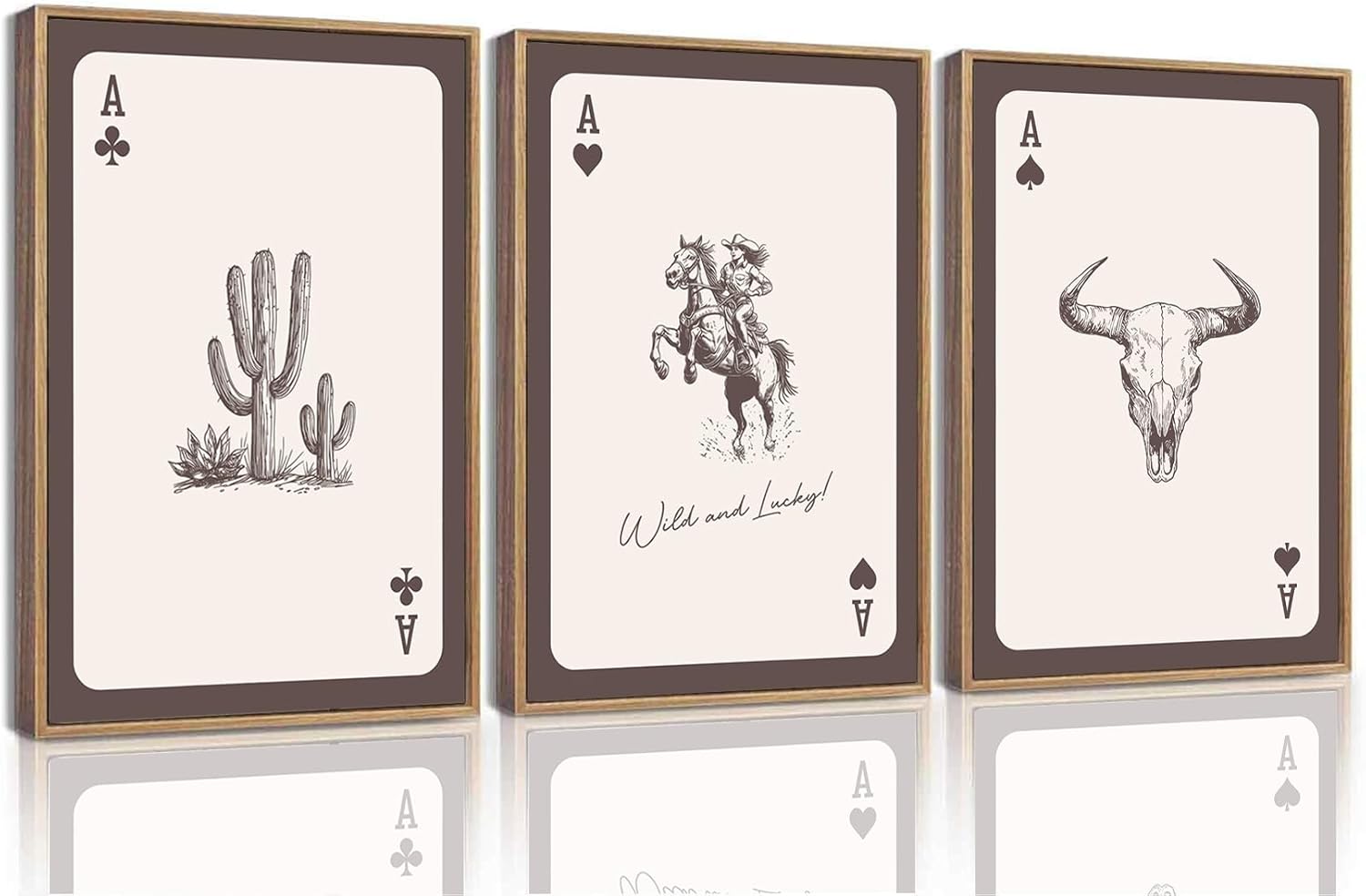 Mrysuart 3 Piece Framed Wall Art Western Wall Decor Cowboy Canvas Prints Southwestern Pictures Longhorn Bull Skull Paintings Vintage Artwork for Bedroom Living Room 12x16in