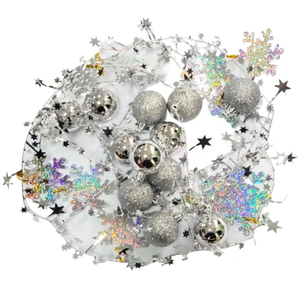 Weihnachtsdeko,Christmas Decorations Weihnachtsdekoration Cane Hängende Kugel Schneeflocke Weihnachtsbaum Ornamente Bälle for Weihnachten Home Decor(Silver)