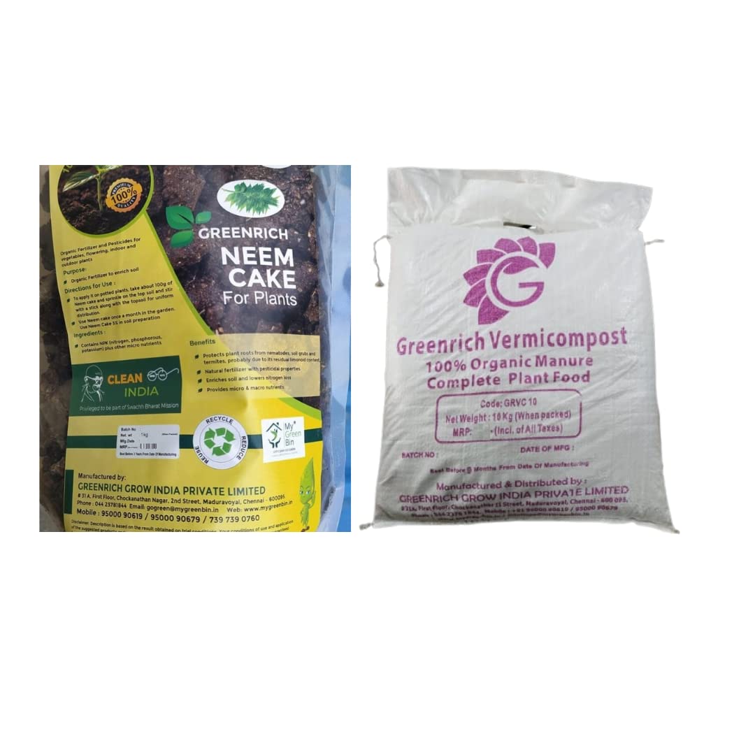 My Green Bin LIVE CLEAN GO GREEN Creating wealth from waste 1 Kg Greenrich Neem Cake and 5 Kg Greenrich Vermi Compost (Brown) (Combo of 2)