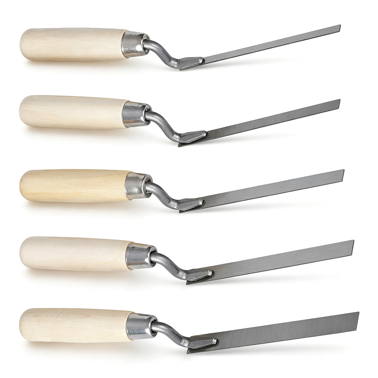 Set di 5 spatole per fughe, 6 8 10 12 14 mm, molla piatta in acciaio al carbonio, per dita, con manici in legno per muratura, mattoni e malta