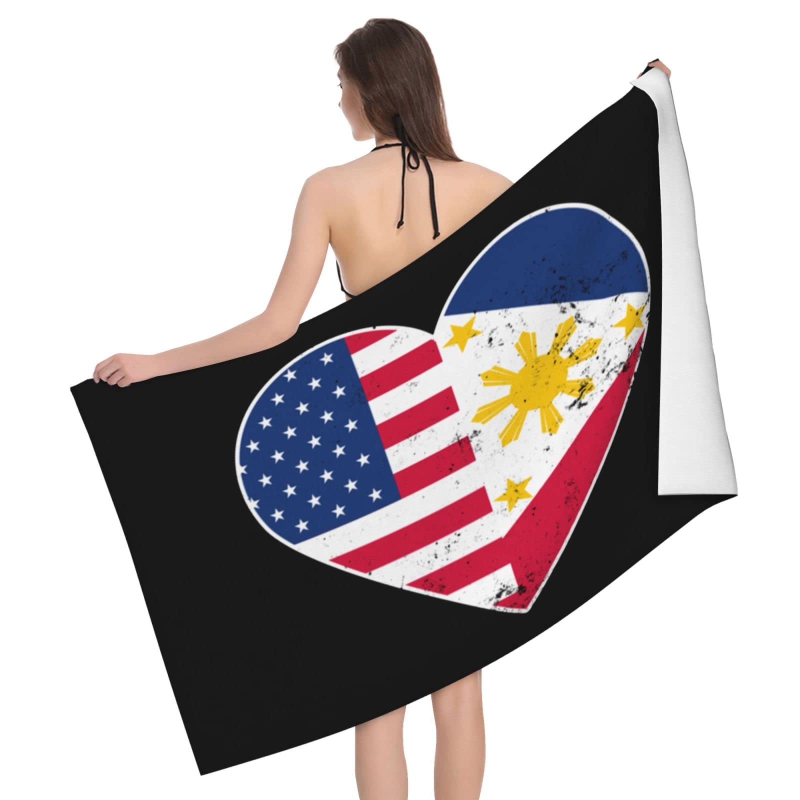 Lsjuee American Philippines Flag Beach Towel Absorb Water Quick Dry Bath Towel, for Beach, Swimming Pool, Camping