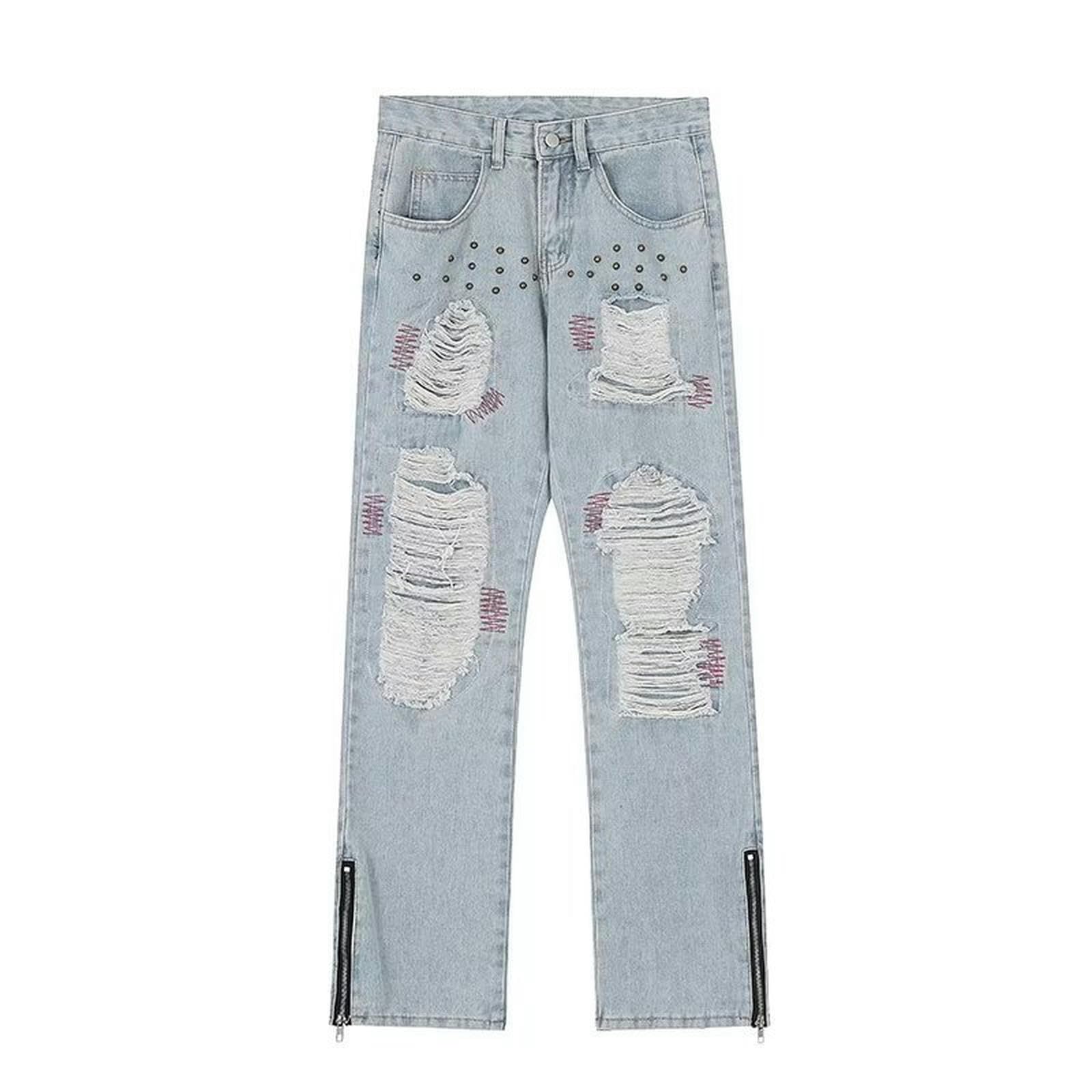 Jeans da Strada da Uomo Pantaloni Vecchi Larghi e Dritti - Blu - XXL
