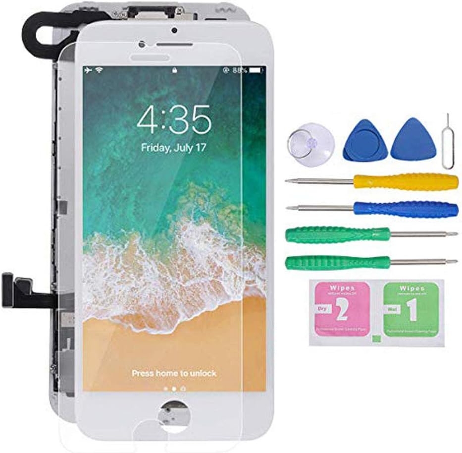 Screen Replacement for iPhone 7 Full Assembly LCD Display Touch Digitizer with【Front Camera】【Proximity Sensor】【Earpiece Speaker】 Screen Protector, Repair Tools (White)