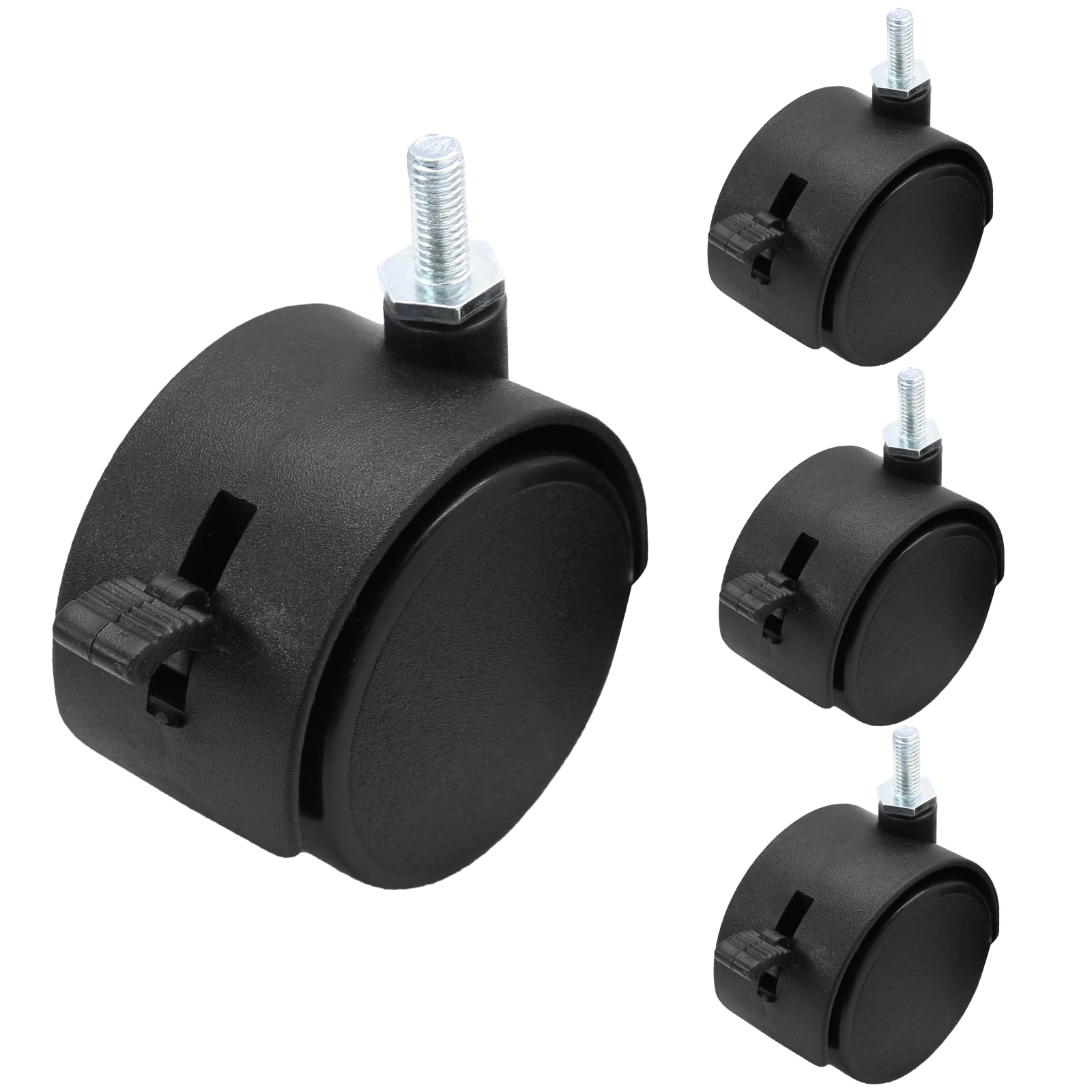 4 ruote girevoli da 5 cm, ruote girevoli M6 con stelo filettato con freno, ruote in nylon nero, ricambio per mobili, tavoli, armadi, mensole