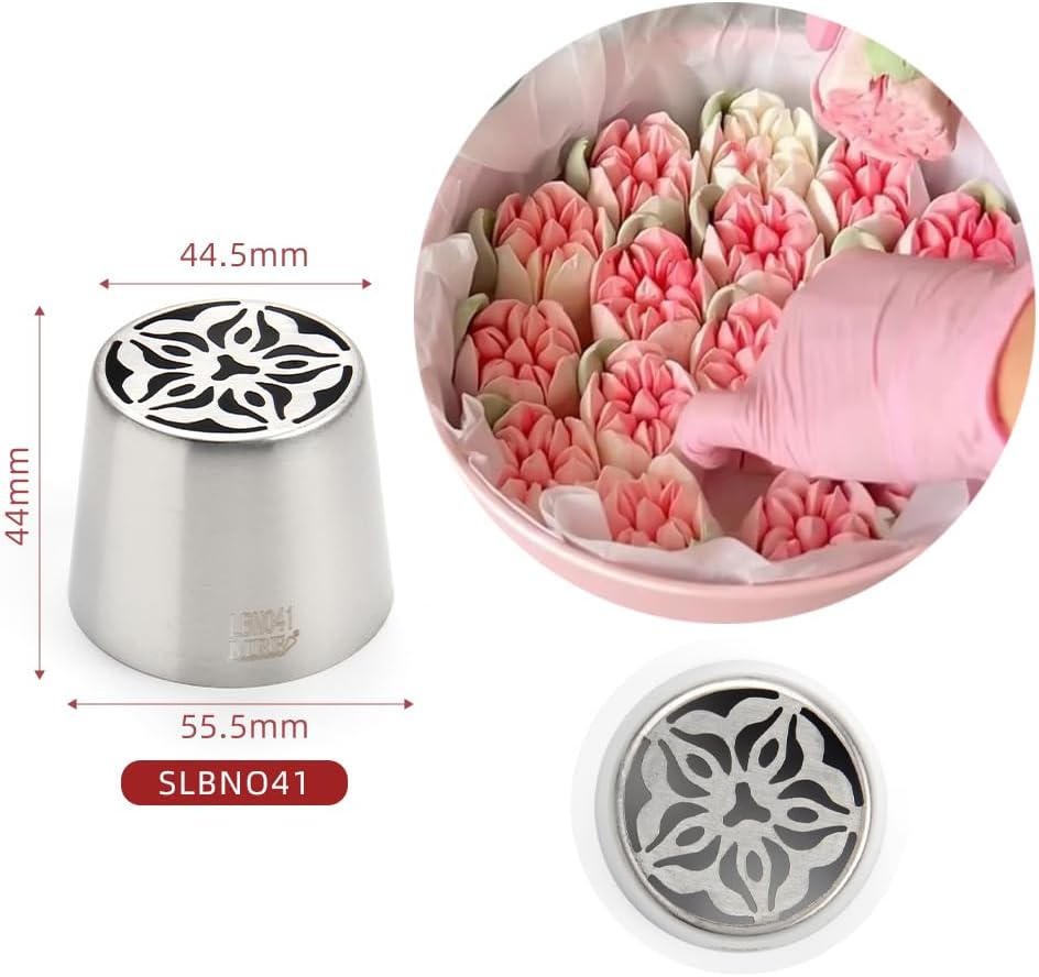 10 Pieces Extra Large Stainless Steel Seamless Russian Flower Piping Tips Kit for Marshmallow Bouquet,Cake Decorating Floral Icing Nozzles Set, 10 Icing Nozzles with 1 Clean Brush,1 Pastry Bag(XXL,A)