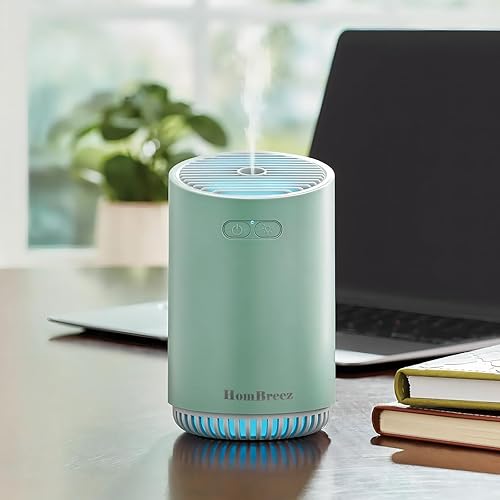 Mini humidificador de aire y difusor de aceite esencial, 10.8 fl oz para dormitorio, plantas, interiores, aromaterapia con luz LED de 7 colores y 2