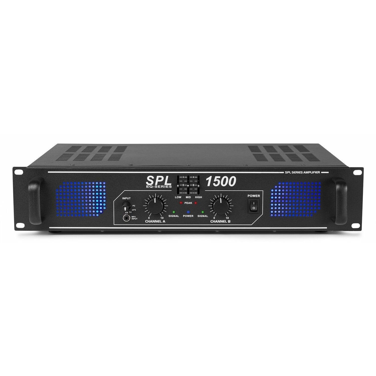Skytec SPL1500 - Amplificateur professionnel, 2X 750 Watts Noir, SD, USB idéal pour une utilisation mobile, DJ, HIFI, Home Cinéma
