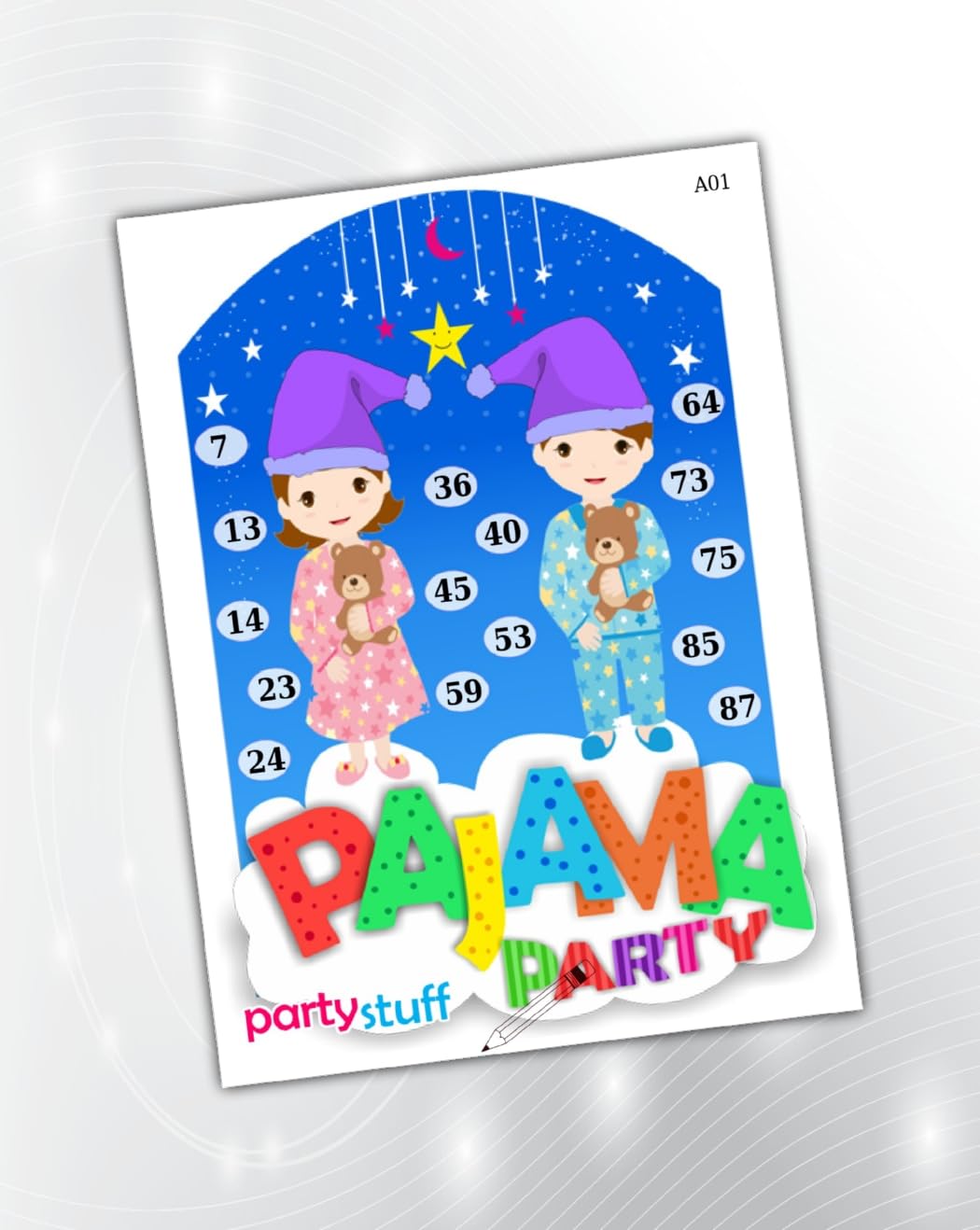 Partystuff Pajama Theme Tambola Housie Tickets - Pajama Party Kukuba 5 - Designer Kukuba (16 Cards) - Kids, Multicolor