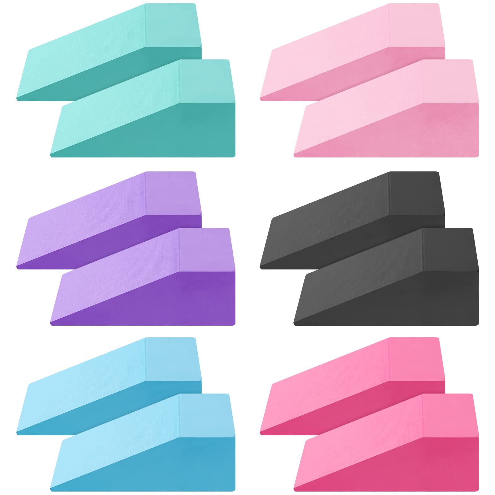 Meooeck 12 Pcs 9.3" x 6" x 3" Yoga Foam Wedge Blocks Yoga Accessories Soft Wrist Wedge Calf Stretcher Squat Wedge Exercise Platform for Yoga Squat Pilates Fitness Balance Foot Exercise, 6 Colors