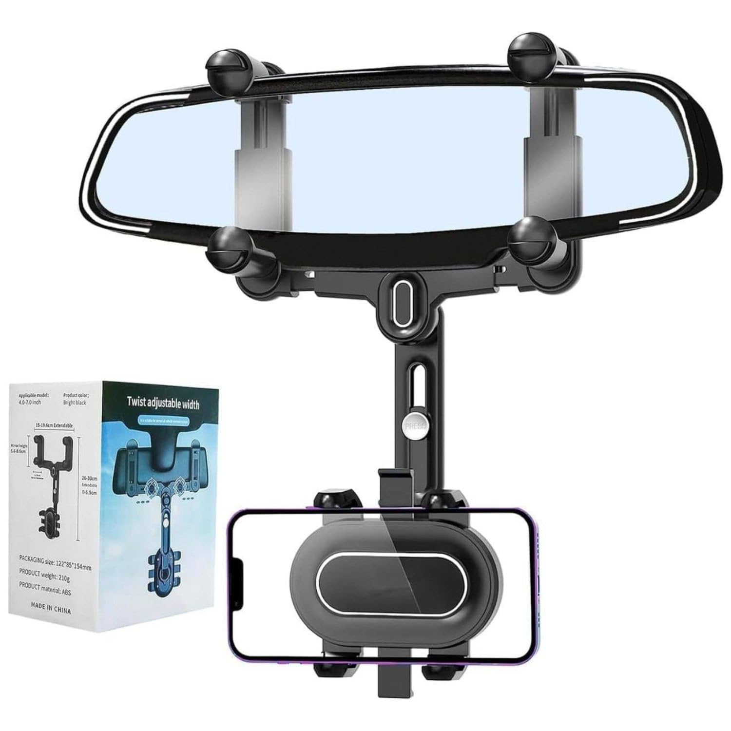 universal car rear view mirror mobile phone holder | 360° rotating & retractable smartphone mount | adjustable hands-free phone stand for navigation | multifunctional rearview mirror