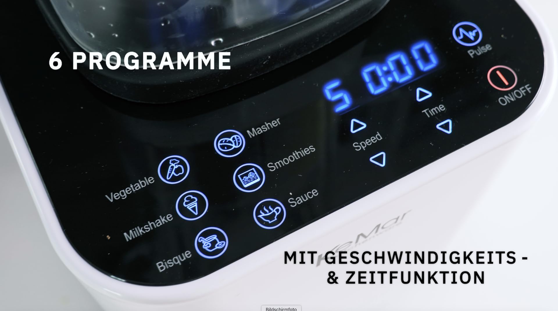 Hochleistungstandmixer (1.500W, 30.000 U/min 6 Programme, Touch Bedienung, inkl. 1L und 2L Behälter (Schwarz)