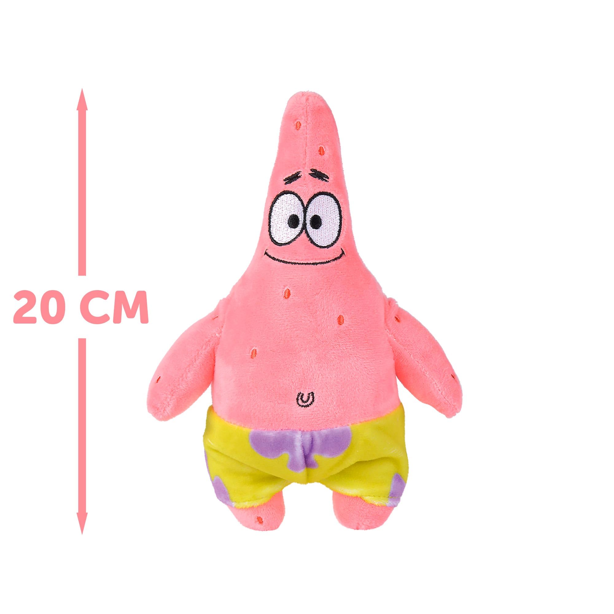 Simba- Peluche Patricio 20cm, Bob Esponja, Material Suave y Agradable, Relleno 100% Reciclado, Licencia 100% Oficial, Apto para Todas Las Edades (109491002PAT)