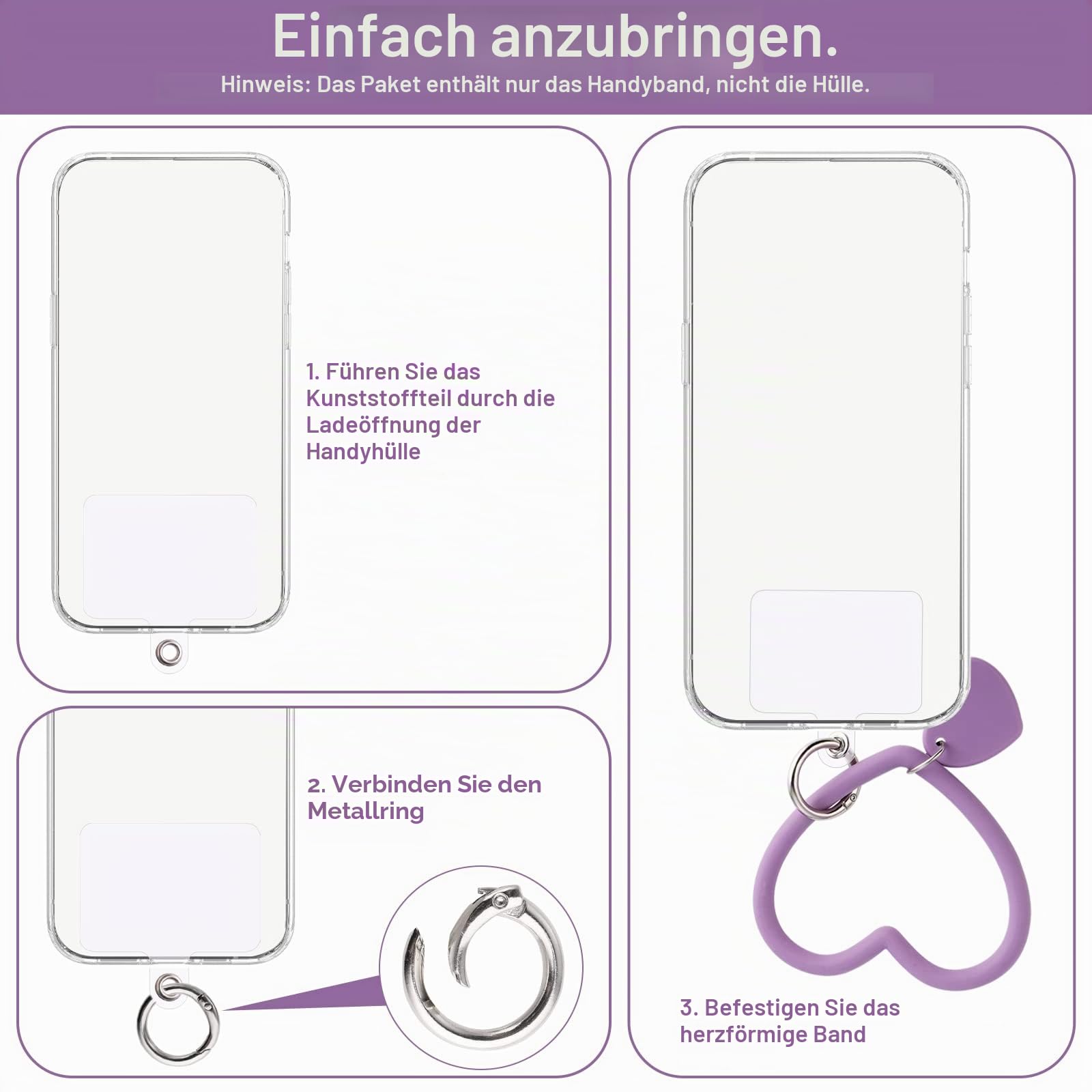 TIESOME Heart Loop Phone Lanyard mit 2packs Back Sticker, Smart Phone Hand Wrist Strap Lanyard mit Key Chain Holder geeignet für die meisten Smartphones Handyhülle Schlüssel ID Badges