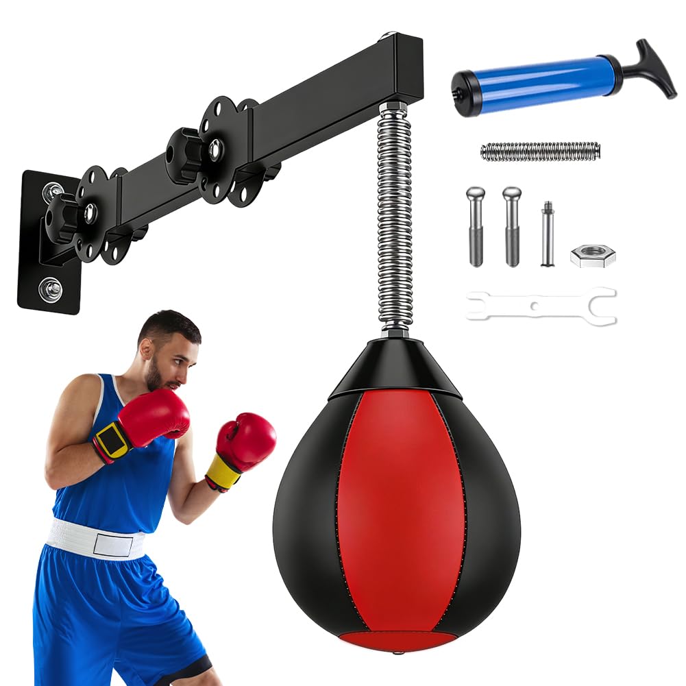 Speed Punchingball, regulowana wysokość i składany worek bokserski, uchwyt ścienny, piłka bokserska z zawieszeniem, gruszka bokserska dla dzieci, młodzieży i dorosłych, trening domowy, poprawa