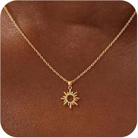 CHESKY Layered Necklaces for Women Trendy, Dainty 14k Gold Plated Pendant Necklace Layering Necklace for Women Non Tarnish Hypoallergenic Sun Gold Necklace Stack Gold Jewelry for Women Gifts