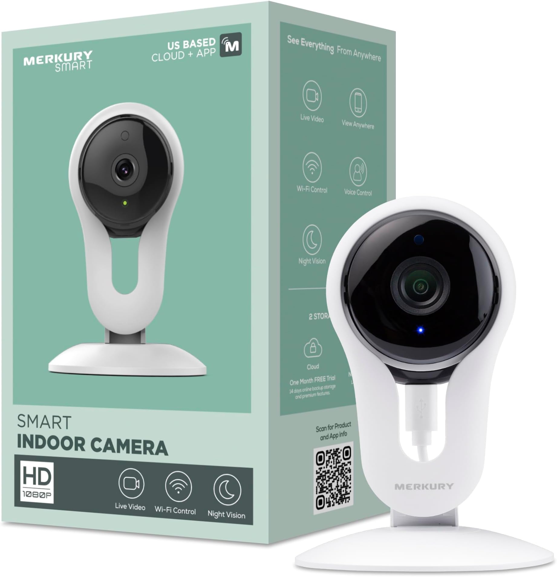 Indoor Camera, 1080p HD Camera for Home Security with Two-Way Audio, Motion Detection, and Night Vision, Compatible with Alexa and Google Home