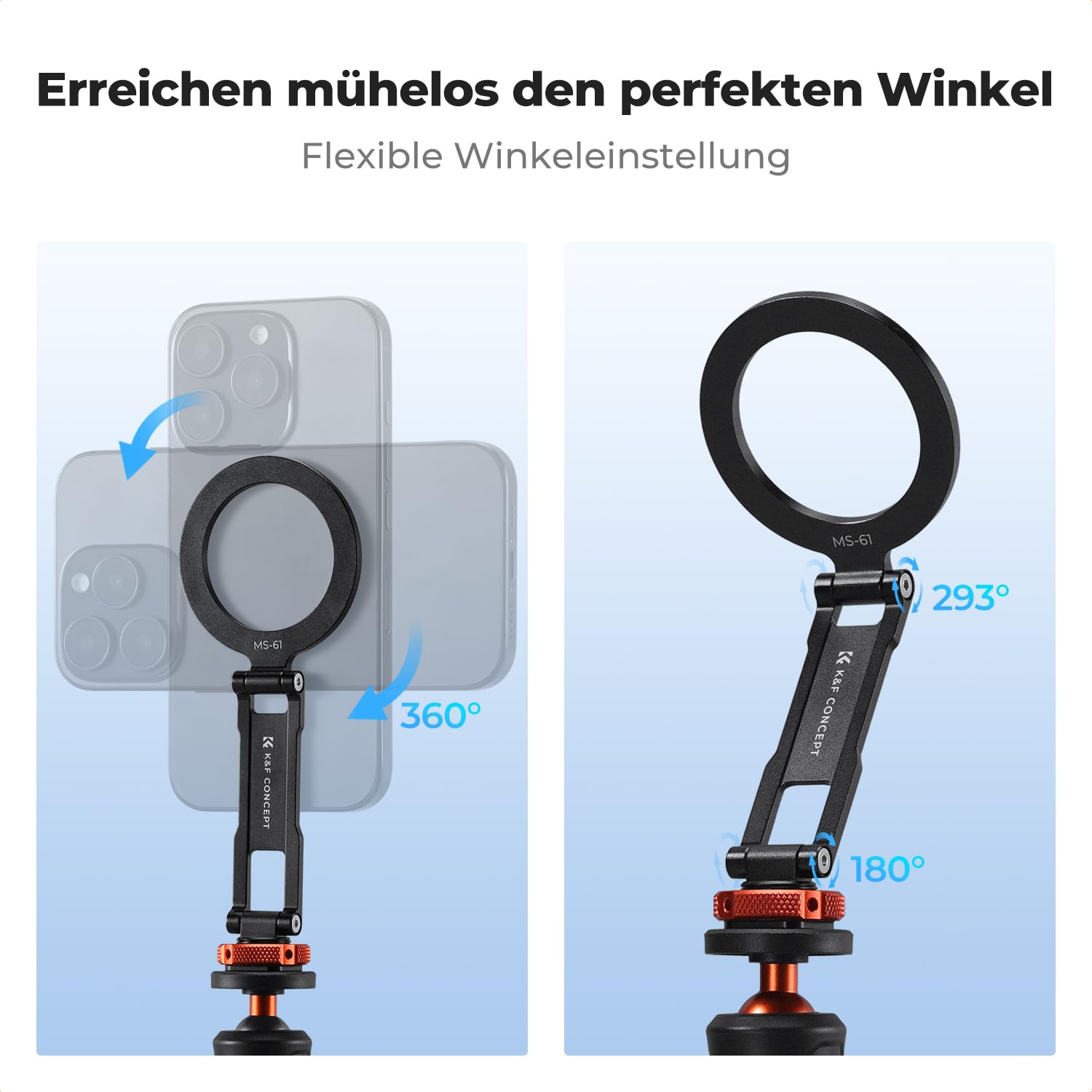 K&F CONCEPT MS-61 Magnetiche Handyhalterung Stativ Handystativ aus Metall Stativadapter, Zubehör für Tripod Selfie Stick Smartphone Handyhalter kompatibel mit iPhone 17/Air/16/15/14/13 Serie