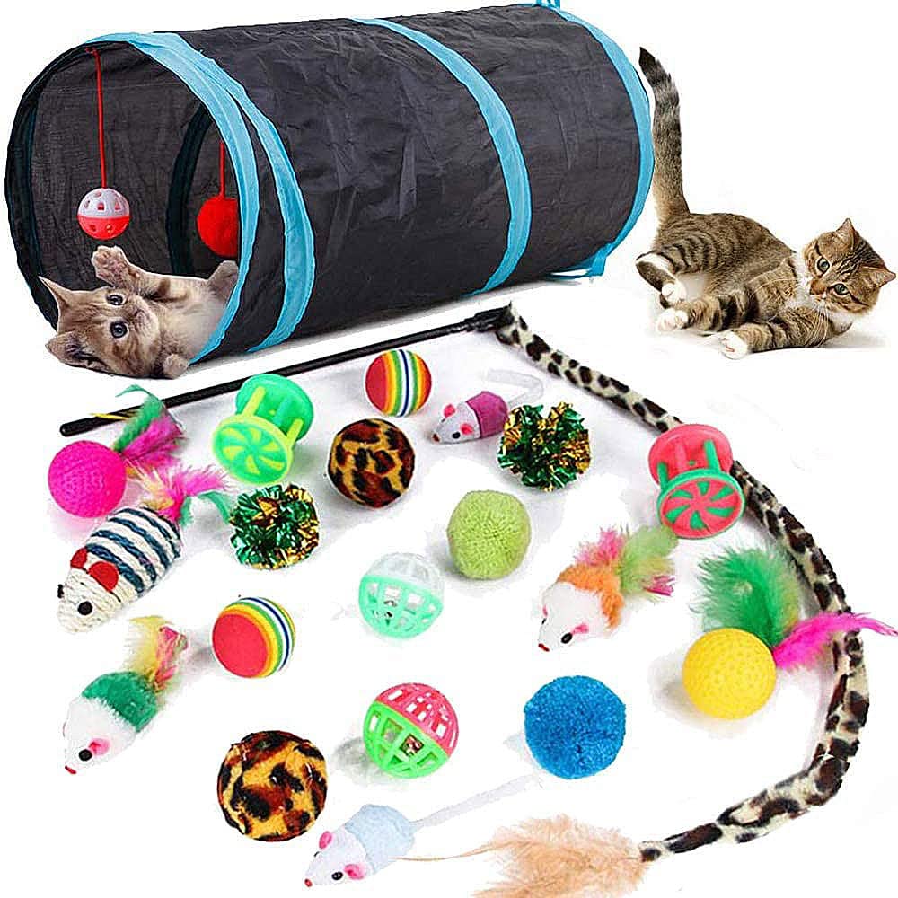 Speedy Panther 21 Pcs Cat Toys for Indoor Cats Collapsible Cat Tunnel Interactive Feather Teaser Wand Ball Toy for Kitten CatsSpeedy Panther 21 Pcs Cat Toys for Indoor Cats Colla…
