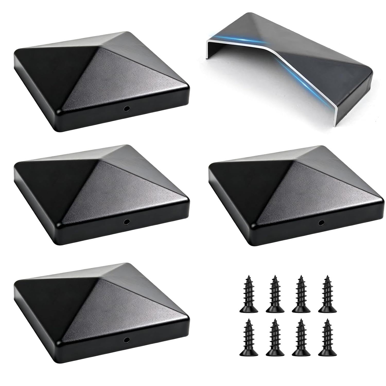 Post Caps Zinc Steel‌ Black, Fence Post Cap, Deck Post Caps for Wooden Posts Fence Posts Pillars Railings Steel Pipes Profiles, Fence Post Top Cap (4, 70×70MM)