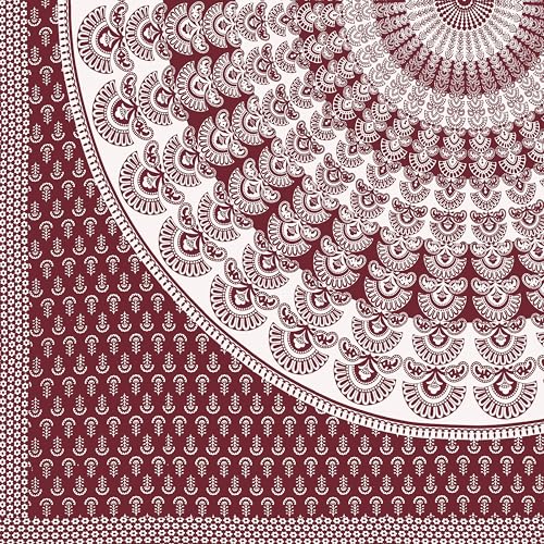 Image of RajasthaniKart Pure 100% Cotton Double Bed Sheet with 2 Pillow Covers (Bedsheet for Double Bed Cotton, Maroon Rangoli, Jaipuri King Size,5305)