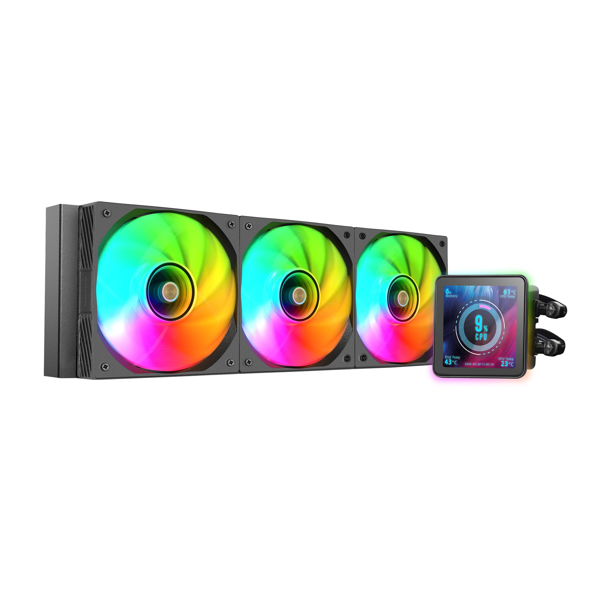 Mars Gaming ML-VISIONPRO360, AIO-Flüssigkeitskühlung, TDP 600W, 3x ARGB 120mm FDB-Lüfter Kupfer- und Aluminiumkern, 4” Abnehmbares Magnetisches IPS-LCD-Display, Opti-Chamber 3. Generation, Schwarz