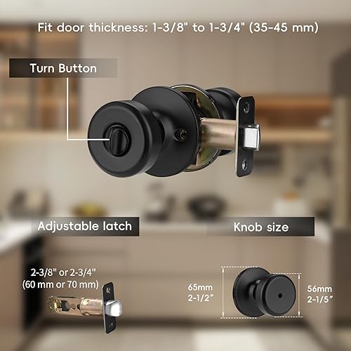 Miniatura 3 de Pomos de puerta negros, pomo de puerta Pismo con cerradura, manijas de puerta de privacidad interior para baño y cama (privacidad, negro mate, 6)