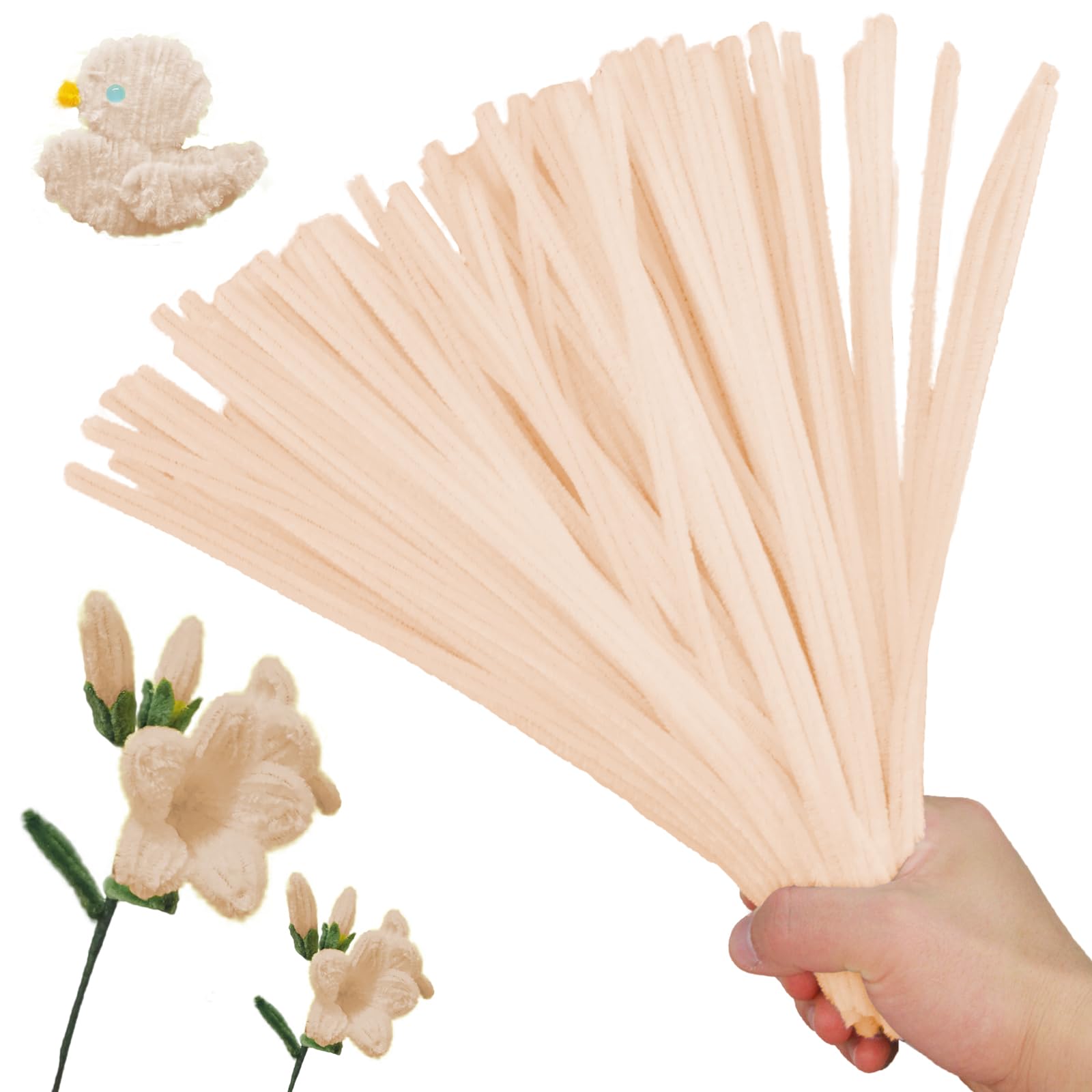 ESUOHYM 200 PCS Beige Colors Pipe Cleaners Craft Chenille Stems DIY Art Supplies Colorful Thick Fluffy Fuzzy Wire Sticks Bulk for Kids and Adults (Beige)