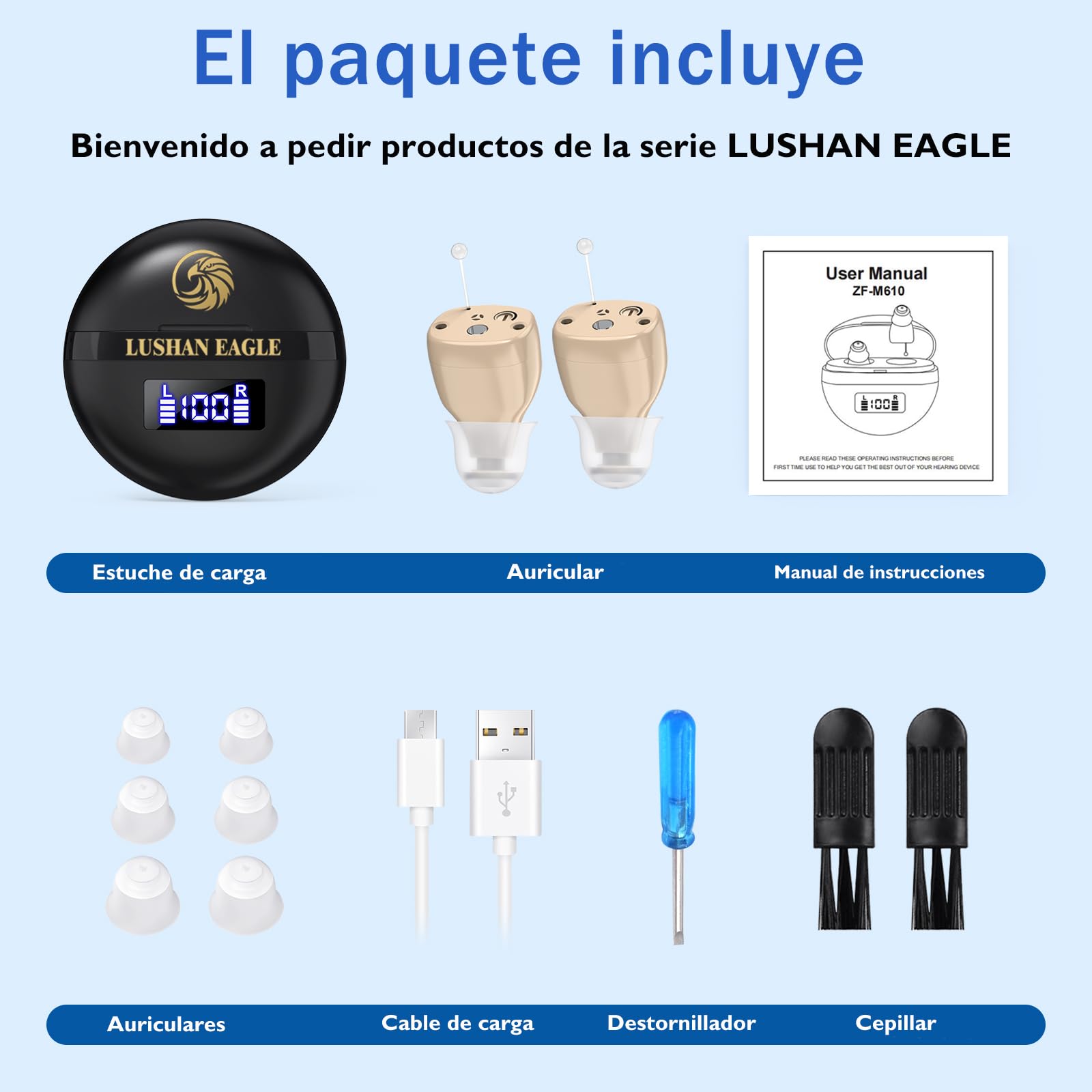 Auriculares amplificados amplificador de sonido recargable mini portátil (Negro)