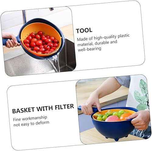 Miniatura 6 de Cesta de drenaje de cocina doble con asa, cesta multifuncional para lavar frutas y verduras con filtro para un fácil drenaje y almacenamiento