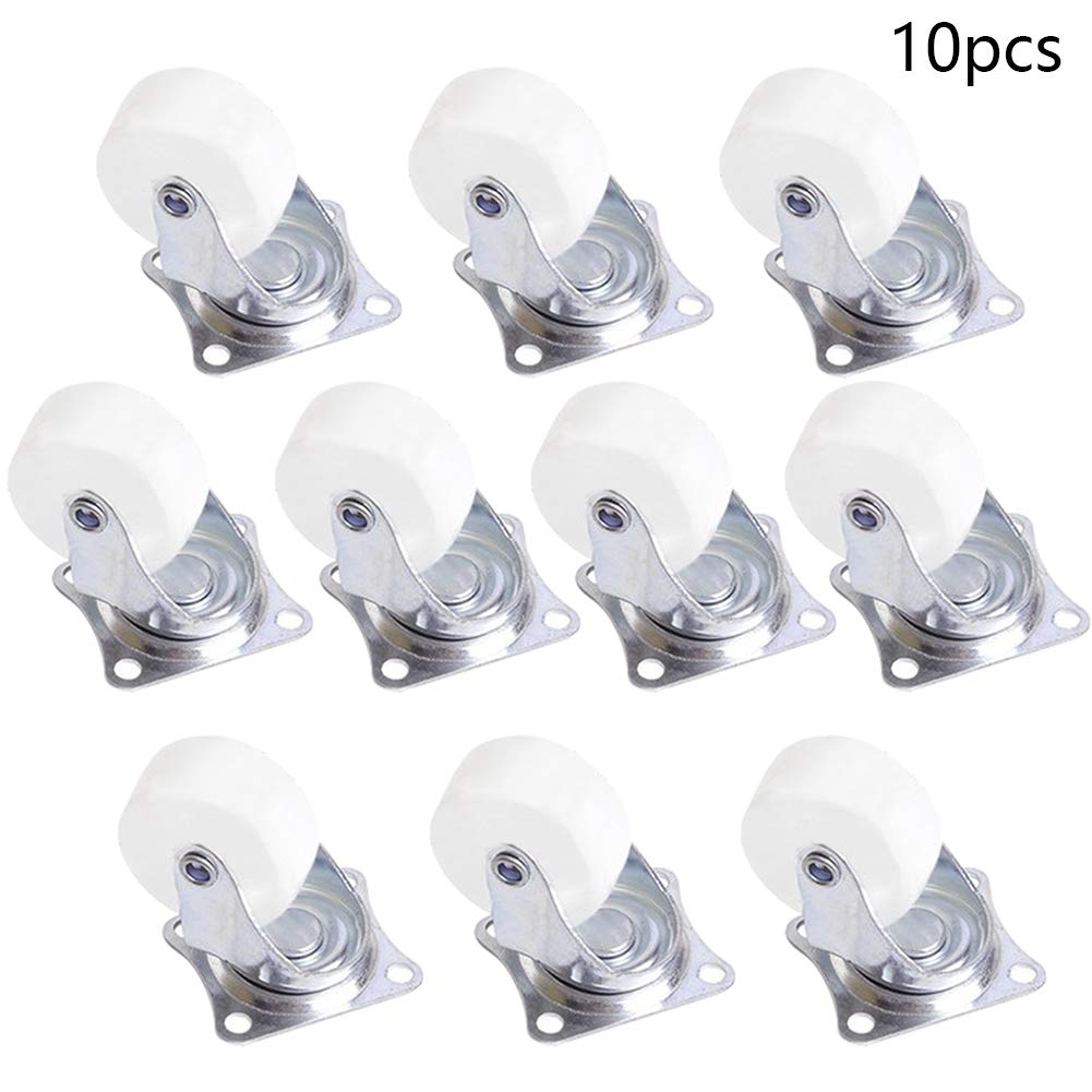 MroMax 10Pcs Swivel Caster 0.98 inch Wheel Dia PP Plastic Wheels 360 Degree 30mm x 24mm Top Plate Mounted Caster Wheel 25mm for Table Chair Commodity Shelf White Tone Without Brake