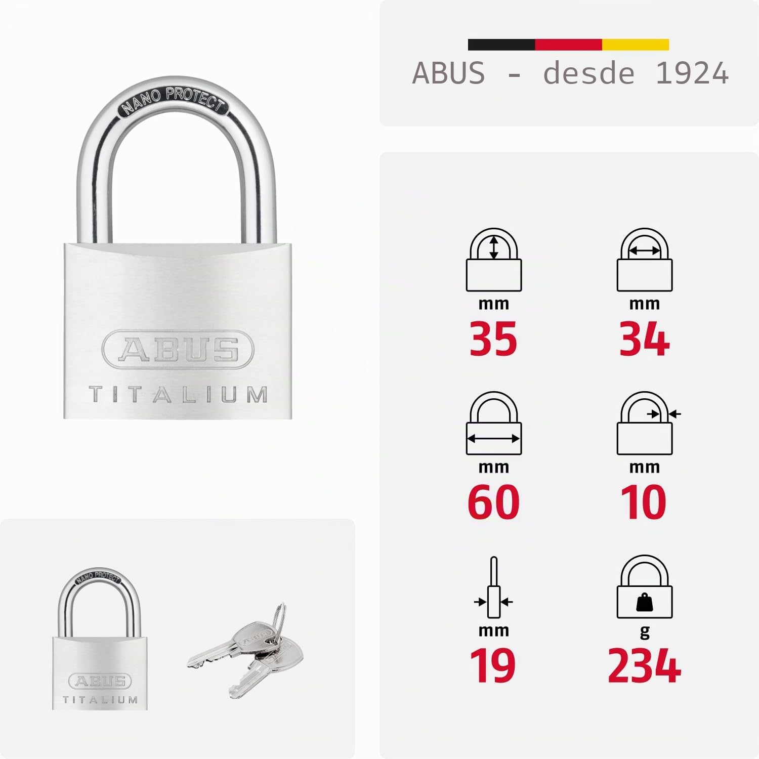 Candado Titalium 60mm llaves iguales KA6607